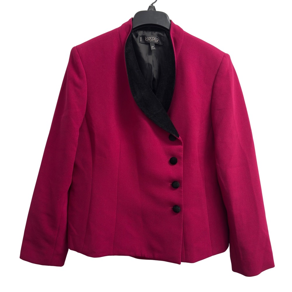 Kasper Petite Magenta Pink Blazer Velvet Shawl Collar Asymmetrical Button 12P